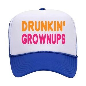 Drunkin grownups funny parody blue and white hat